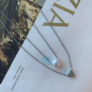 🆕✨ Cute Silver Heart & Pearl Necklace